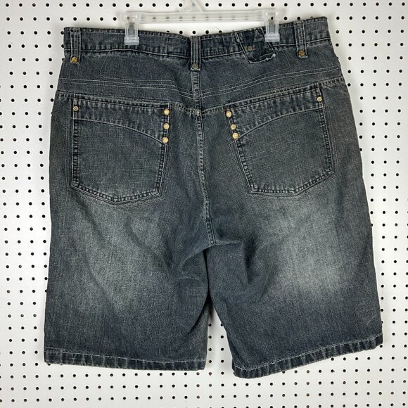 Raider Jean Co Black Gothic Jorts Size 40 Skater Gothic Punk Denim Riveted Punk - Picture 1 of 7
